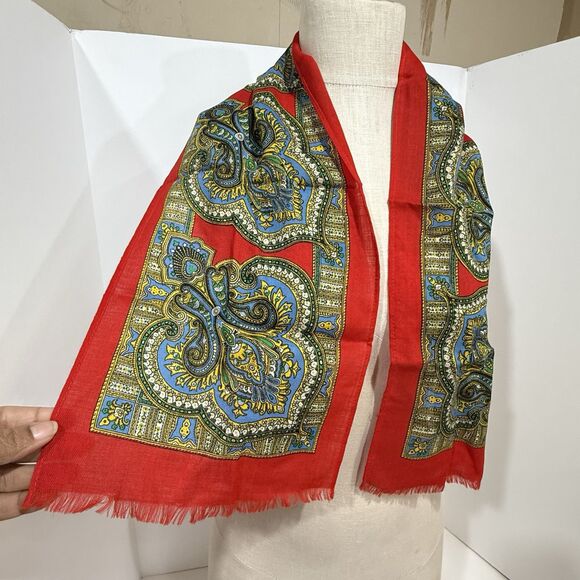 Vintage 100% Wool Printed Rectangular Scarf - Picture 7 of 11